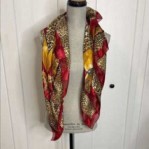 Into Africa Leopard Print Scarf with Red and Yellow/ Gold details